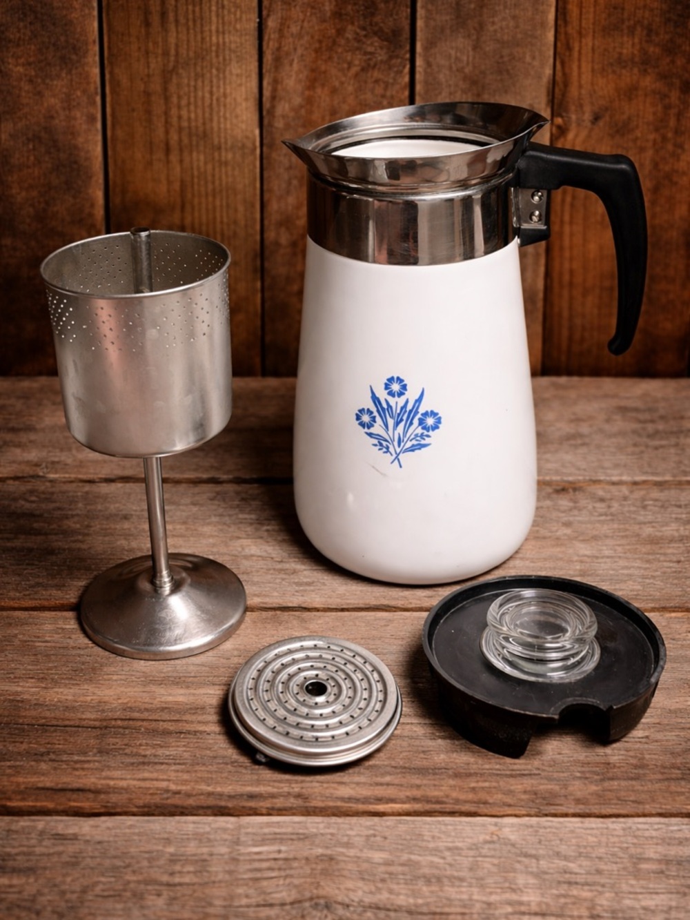 Vintage CorningWare 9 Cup Coffee Percolator Blue Cornflower Complete Set